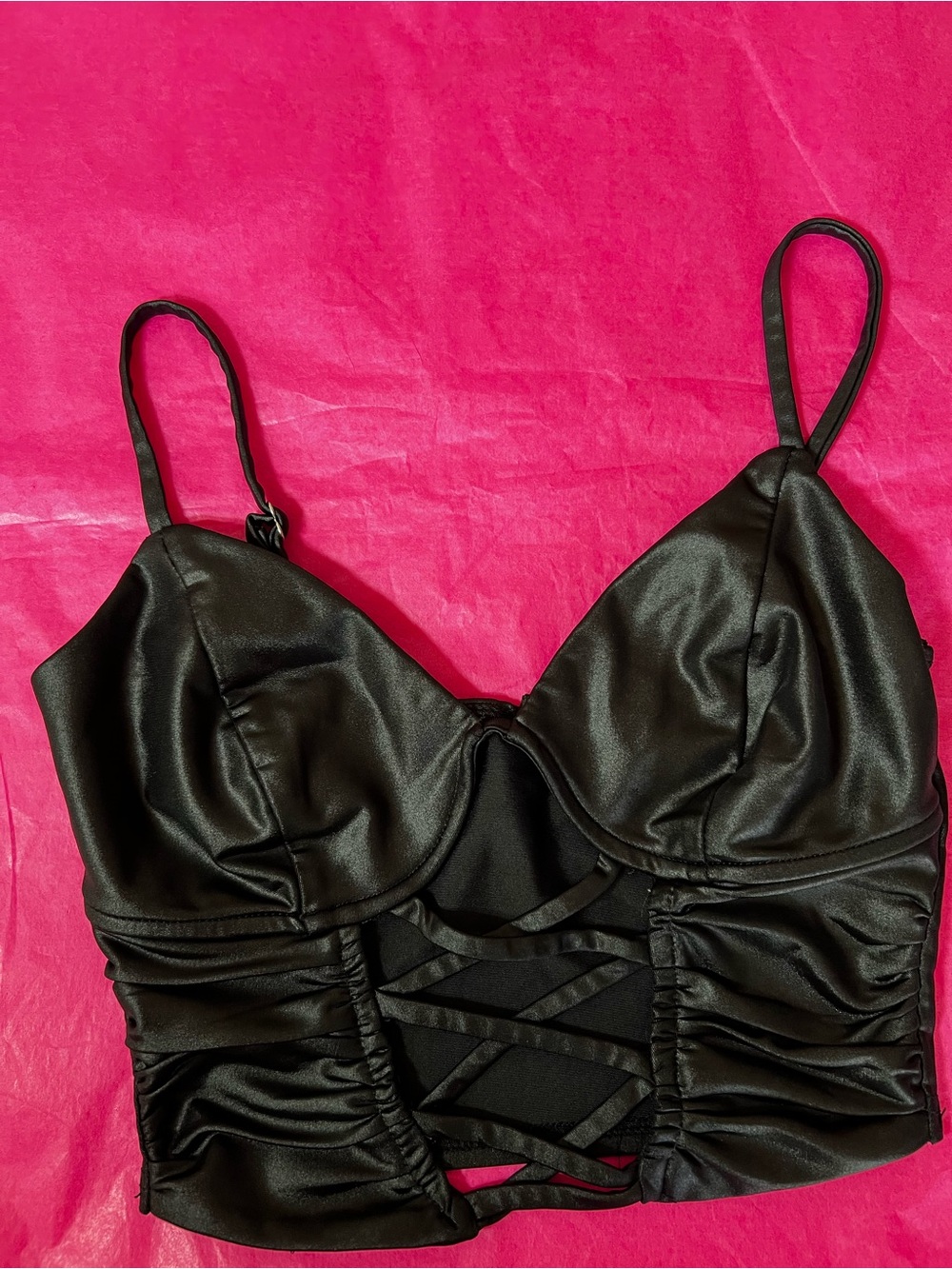 Windsor Black Satin Lace-Up Crop Bralette